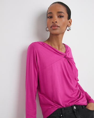 Magenta Twist Asymmetric Neck Long Sleeve Top
