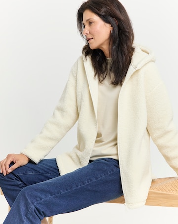 Cream Borg Longline Zip Up Jacket