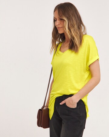 Lime V Neck Short Sleeve Longline Top
