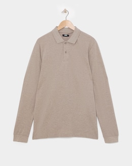 Long Sleeve Marl Pique Polo Long