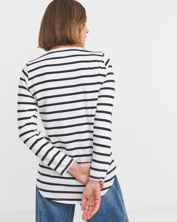 Pure Cotton Stripe Long Sleeve Longline Curved Hem Top