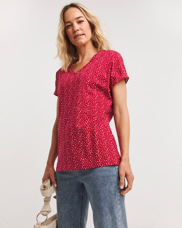 Print V-Neck Short Sleeve Boxy T-Shirt