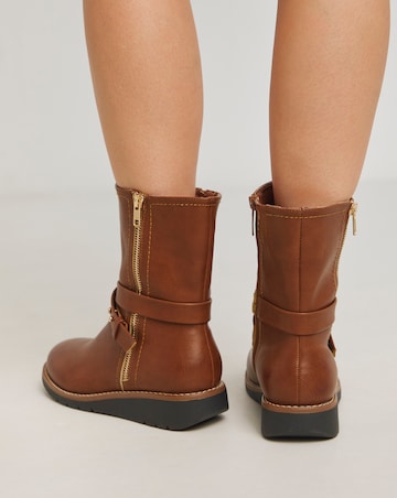 Heavenly Soles Billie Low Wedge Buckle Strap Boot - Wide Fit (E)