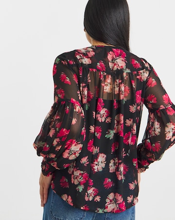 Georgette Collarless Blouson Sleeve Blouse