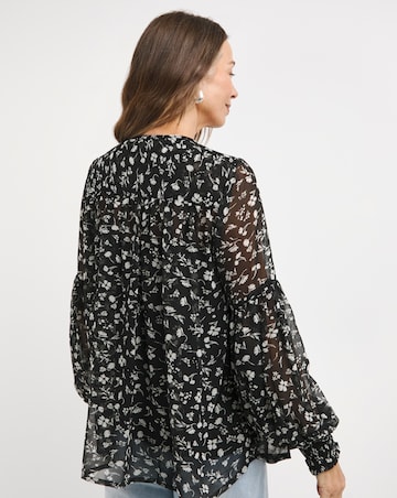 Womens Georgette Blouson Sleeve Blouse- Mono Floral