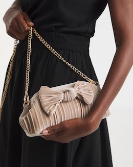 Velvet Bow Pleated Clutch Bag