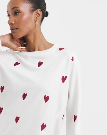 Pure Cotton White Embroidered Heart Sweatshirt