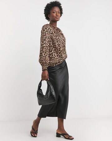 Satin Raglan Sleeve Blouse - Leopard