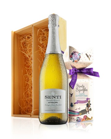 Virgin Wines - Prosecco and Monty Bojangles Chocolates in Wooden Gift Box