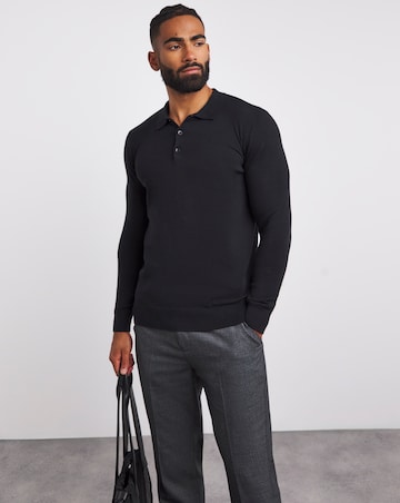 Black Cotton Long Sleeve Polo