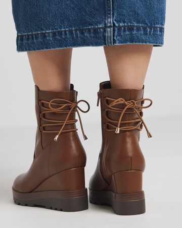Frankie Lace Back Detail Wedged Ankle Boots Wide E Fit