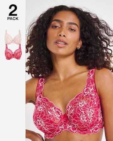 Pretty Secrets (2 Pack) Ella Lace Full Cup Wired Bras (C-H) Pink Multi