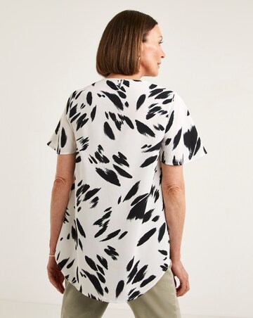 White Mono Print Short Sleeved Top