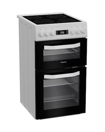 Hotpoint HDE5VDCW 50cm Electric Double Cooker with Ceramic Hob - White