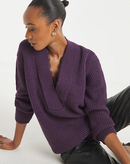 Plum V Neck Lace Trim Jumper