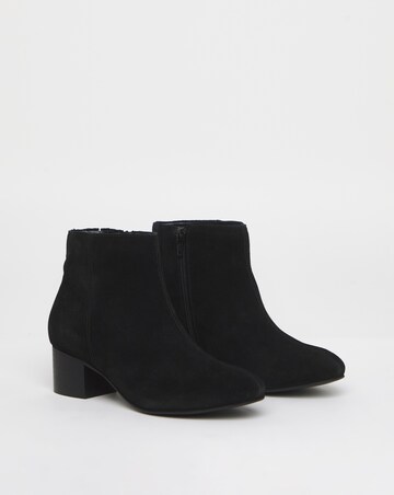Chiba Suede Low Block Heel Ankle Boot - Wide Fit (E)