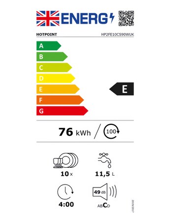 Hotpoint HP2FE10CS90WUK Slimline Dishwasher 10 Place Settings White + Install
