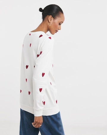 Pure Cotton White Embroidered Heart Sweatshirt