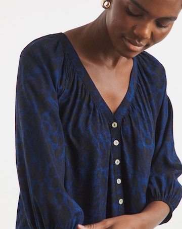 Printed Collarless Button Through Blouse