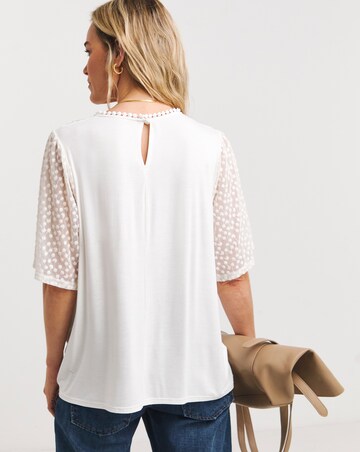 White Lace Panel Angel Sleeve Top