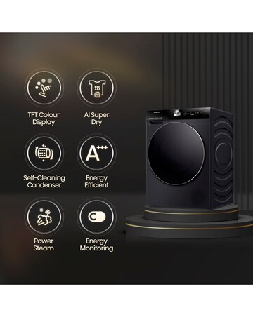 Hisense 7 Series DH7S107BB AI Wifi-enabled 10kg Heat Pump Tumble Dryer - Black