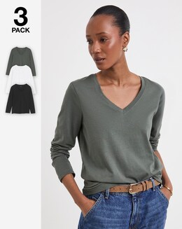 3 Pack V-Neck Long Sleeve T-Shirts
