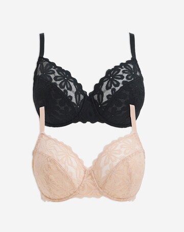 Pretty Secrets (2 Pack) Daisy Lace Full Cup Bras (B-G) Black/Almond
