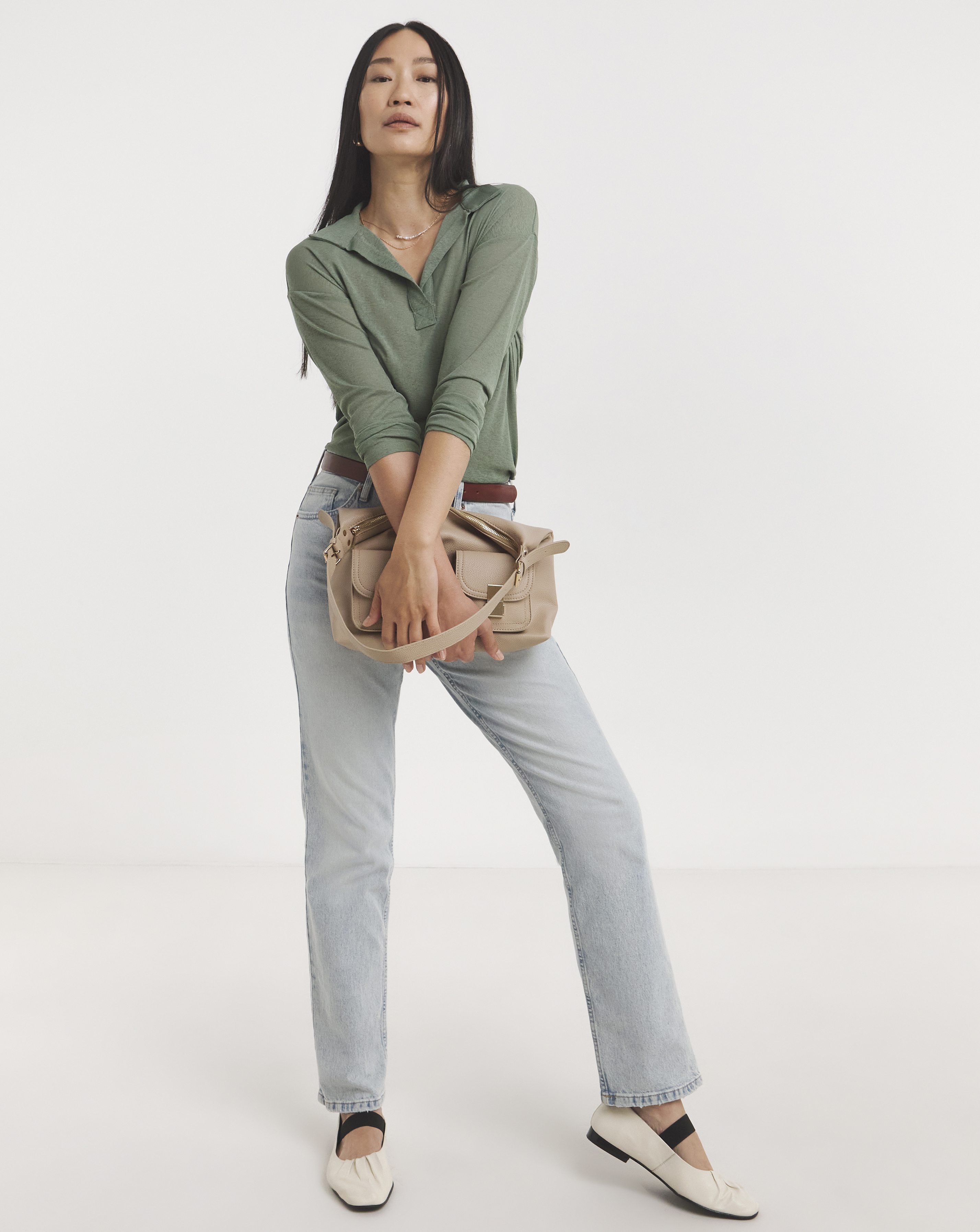 Sheer Collared Long Sleeve Top