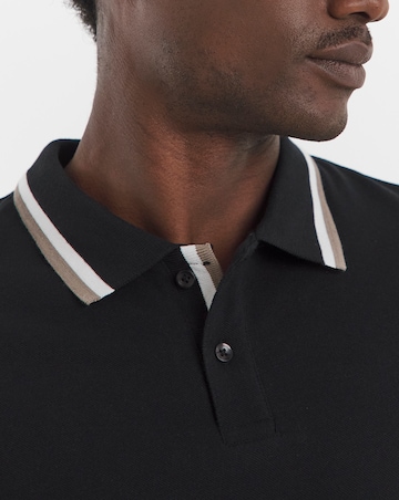 Tipped Pique Polo Long Length- Black