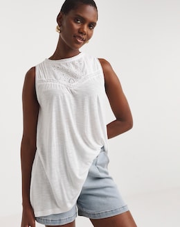 White Embroidered Yoke Vest