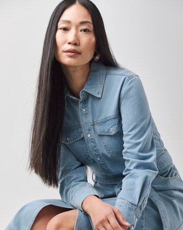 Light Wash Denim Maxi Shirt Dress