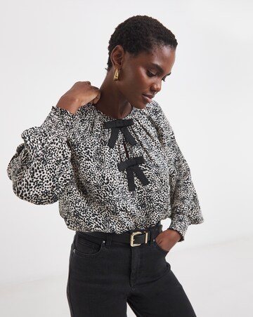 Bow Front Satin Raglan Sleeve Blouse