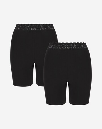 Pretty Secrets 2 Pack Cotton Comfort Lace Trim Shorts- Black/Black