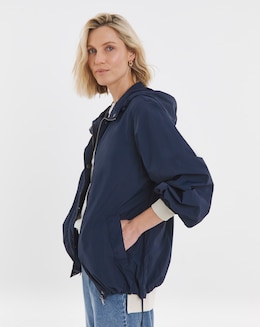 Navy Short Tech Parka Raincoat