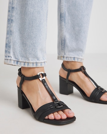 Oprah Low Block Heel T Bar Sandals - Wide Fit (E)