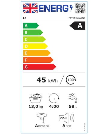 LG TurboWash F4Y513WWLN1 13kg Washing Machine 1400rpm White - A Rated