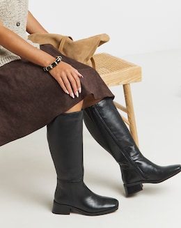 Cressida Block Heel Leather Knee Boots - Extra Wide Fit (EEE) &amp; Super Curvy Calf