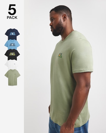 Jack & Jones 5 Pack Crew Neck T-Shirt - Multi