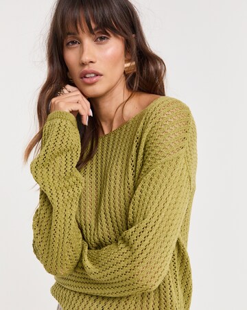 Green Long Sleeve Crochet Tunic