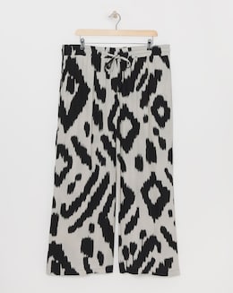 Printed Crinkle Shirred Waist Wide Leg Trousers