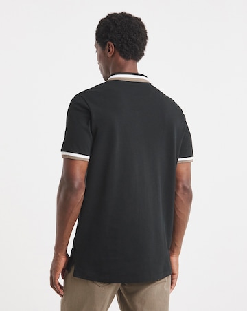 Tipped Pique Polo Long Length-Black