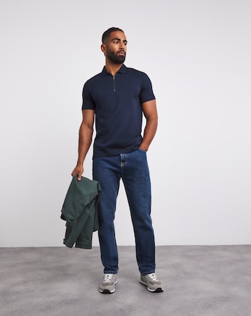 Supima Zip Neck Polo- Navy