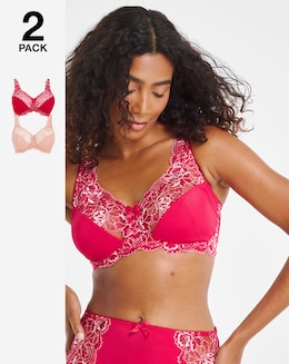Pretty Secrets (2 Pack) Ella Lace Non Wired Full Cup Bras (C-F) Pink Multi