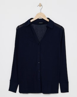 Sheer Button Up Jersey Shirt