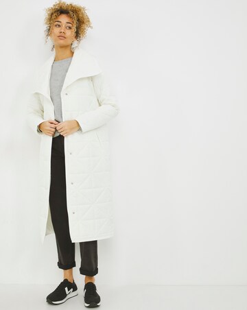 Ecru wrap longline quilt coat