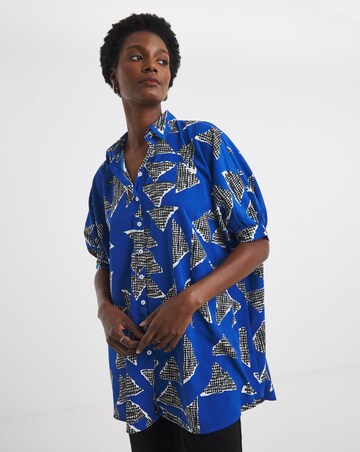 Womens Printed Oversized Blouse - Blue Abstract