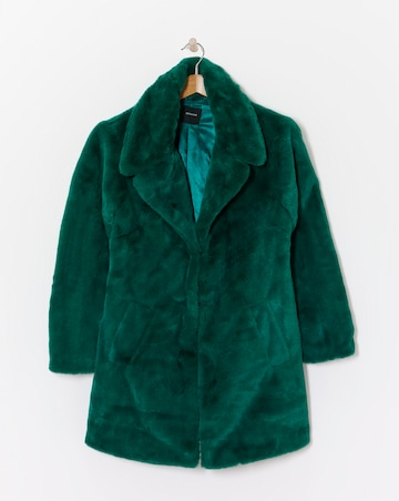 Green Plush Faux Fur Coat