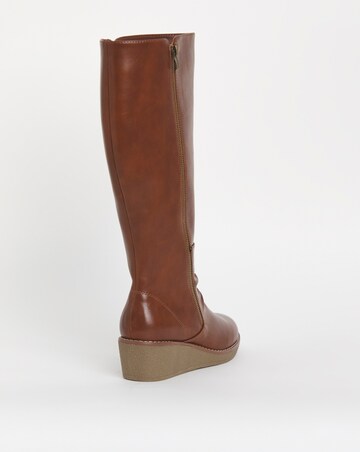 Cushion Walk Wedged Crepe Sole Knee High Boot EEE Fit Standard Calf