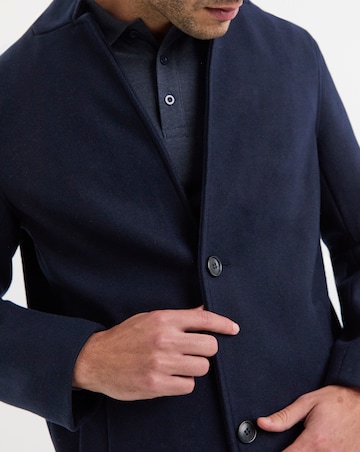 Navy Faux Wool Turn Up Collar Coat