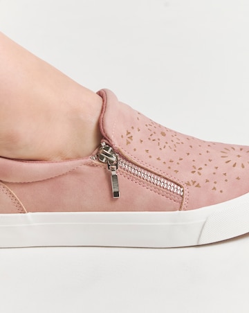 Beatrix Laser Cut Slip on Side Zip Trainer - Wide Fit (E)